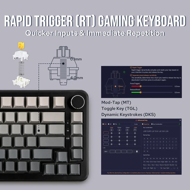 Alt view image 4 of 7 - AJAZZ AK820 MAX HE Hall Effect Magnetic Gaming Keyboard, Adjustable Actuation, 8KHz Polling Rate, Wired Rapid Fast Keyboard, Creamy Gasket, RGB Backlight, NKRO for Win/Mac (Gradient Grey)