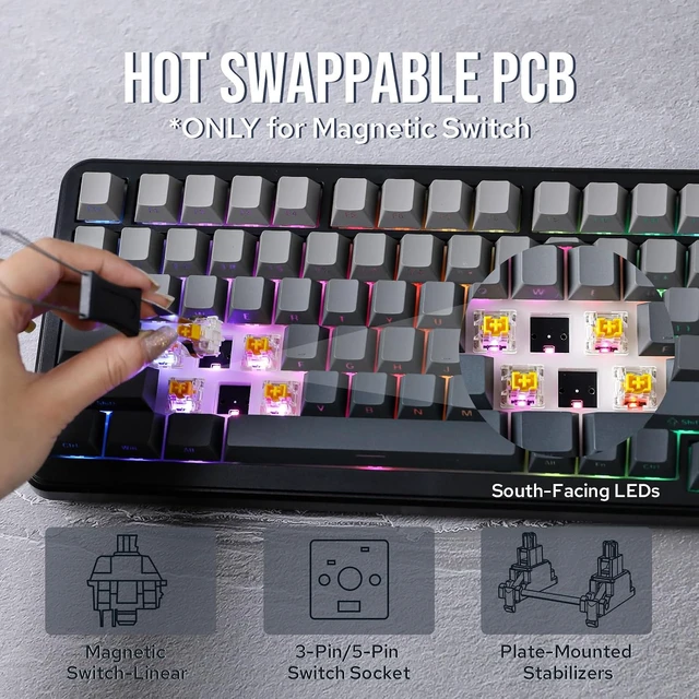 Alt view image 6 of 7 - AJAZZ AK820 MAX HE Hall Effect Magnetic Gaming Keyboard, Adjustable Actuation, 8KHz Polling Rate, Wired Rapid Fast Keyboard, Creamy Gasket, RGB Backlight, NKRO for Win/Mac (Gradient Grey)