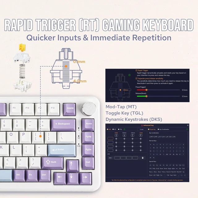Alt view image 4 of 7 - AJAZZ AK820 MAX HE Hall Effect Magnetic Gaming Keyboard, Adjustable Actuation, 8KHz Polling Rate, Wired Rapid Fast Keyboard, Creamy Gasket, RGB Backlight, NKRO for Win/Mac (White)