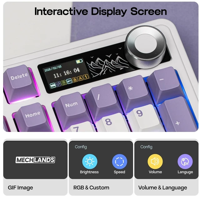 Alt view image 4 of 7 - AJAZZ AK980 V2 Mechanical Gaming Keyboard with Display Screen, 10000mAh Battery, 98% Wireless Keyboard with BT/USB-C/2.4GHz, Hot Swappable, Linear Switch, Knob, RGB for Win/Mac (White)