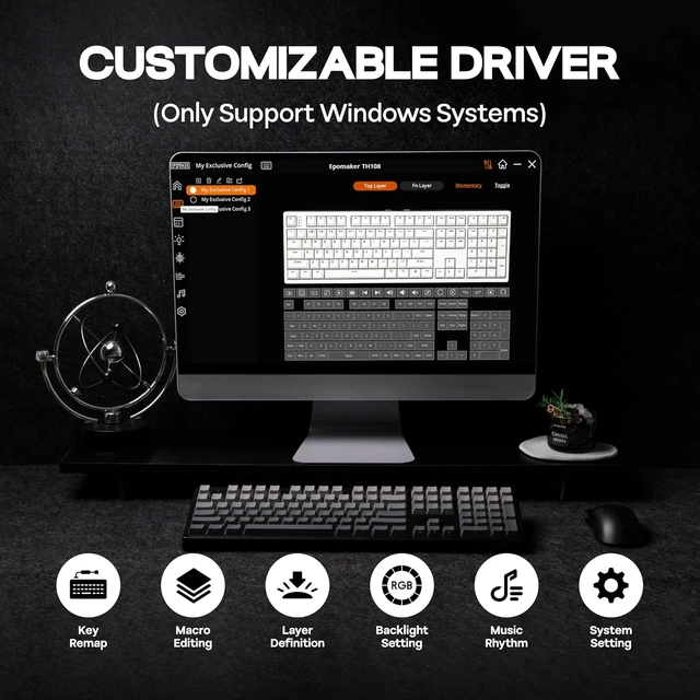 Alt view image 7 of 7 - EPOMAKER TH108 Full Size Mechanical Keyboard, Wireless Gaming Keyboard, 8000mAh Battery, Creamy Gasket, 108 Keys, Hot Swap, Custom Driver, RGB Backlights (Black, Creamy Jade Switch)