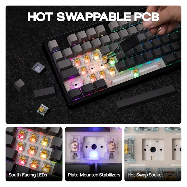 Alt view image 6 of 7 - EPOMAKER TH108 Full Size Mechanical Keyboard, Wireless Gaming Keyboard, 8000mAh Battery, Creamy Gasket, 108 Keys, Hot Swap, Custom Driver, RGB Backlights (Black, Creamy Jade Switch)