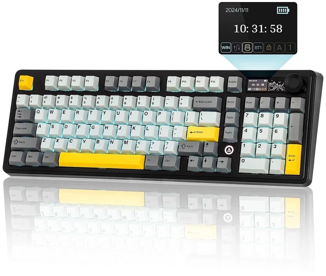 Main image of AJAZZ AK980 V2 Mechanical Gaming Keyboard with Display Screen, 10000mAh Battery, 98% Wireless Keyboard with BT/USB-C/2.4GHz, Hot Swappable, Linear Switch, Knob, RGB for Win/Mac (Black)