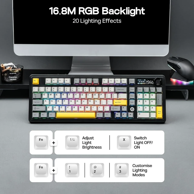 Alt view image 6 of 7 - AJAZZ AK980 V2 Mechanical Gaming Keyboard with Display Screen, 10000mAh Battery, 98% Wireless Keyboard with BT/USB-C/2.4GHz, Hot Swappable, Linear Switch, Knob, RGB for Win/Mac (Black)