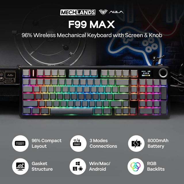Alt view image 2 of 7 - Aula F99 MAX Wireless Mechanical Keyboard