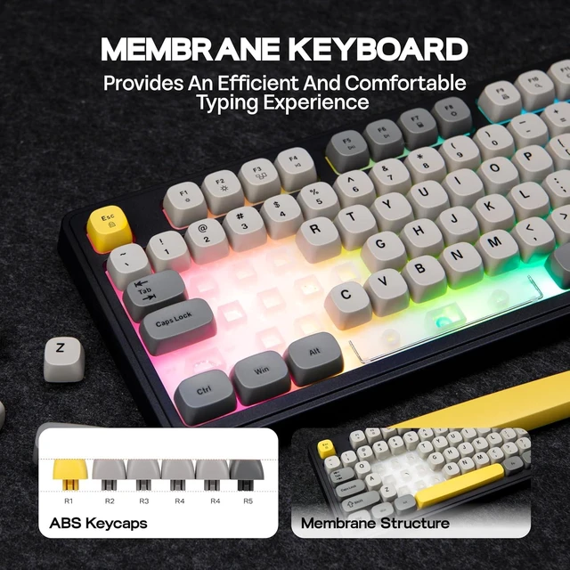 Alt view image 4 of 7 - AJAZZ AF98 Plus Membrane Keyboard, Tri-Mode Wireless Gaming Keyboard, for Win/Mac/iOS, Bluetooth 5.0/2.4G/USB-C, RGB Backlit, 4000mAh Battery, Volume Knob, Adjustable Stand (Black Grey)