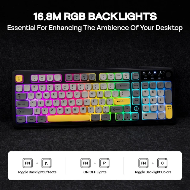 Alt view image 7 of 7 - AJAZZ AF98 Plus Membrane Keyboard, Tri-Mode Wireless Gaming Keyboard, for Win/Mac/iOS, Bluetooth 5.0/2.4G/USB-C, RGB Backlit, 4000mAh Battery, Volume Knob, Adjustable Stand (Black Grey)