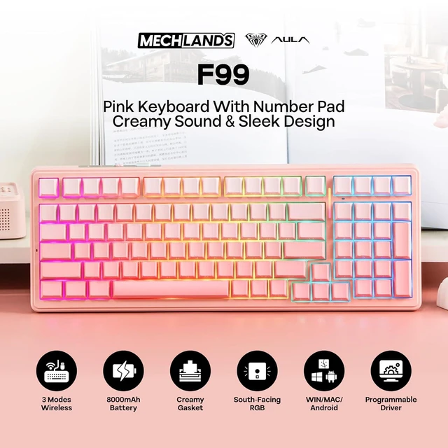 Alt view image 2 of 7 - Aula F99 96% Wireless Gaming Keyboard, 8000mAh Battery