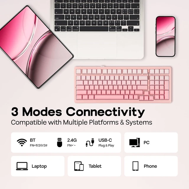 Alt view image 4 of 7 - Aula F99 96% Wireless Gaming Keyboard, 8000mAh Battery