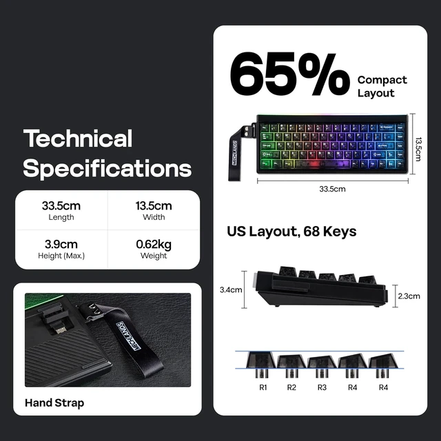 Alt view image 7 of 7 - Halo68 Silent Wireless Gaming Keyboard w/Light Box, 68 Keys