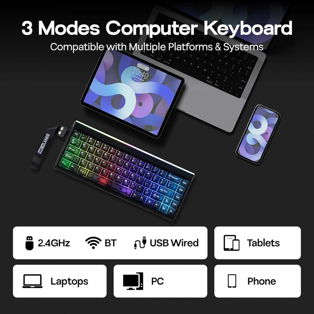 Alt view image 6 of 7 - Halo68 Silent Wireless Gaming Keyboard w/Light Box, 68 Keys