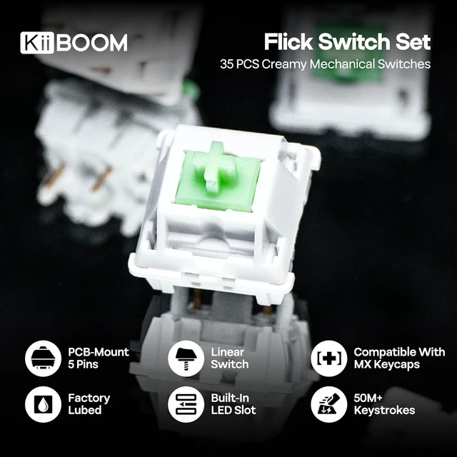 Alt view image 2 of 7 - Flick Linear Mechanical Switch Set, 43gf, Pre-Lubed, 5-Pin Creamy Switches, 35 Pieces for Mechanical Gaming Keyboard, with LY Stem, PC+Nylon Housing, Compatible with MX Keycaps