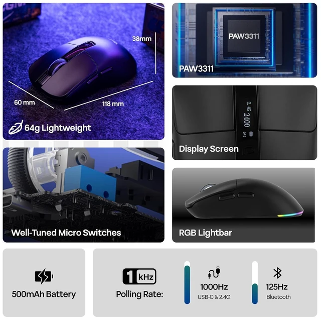 Alt view image 7 of 7 - Alice98 Ergonomic 98 Keys Custom Mechanical Keyboard with SC590 PRO Gaming Mouse with Display Screen