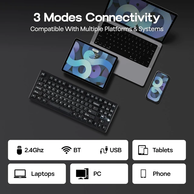 Alt view image 5 of 7 - Aula F87 PRO V2 Wireless Gaming Keyboard with 10000mAh Battery, 8K Polling, SOCD/MT/TGL, BT/2.4GHz/Wired, Hot Swap TKL Mechanical Keyboard with Creamy Gasket, RGB Backlit (Black Transparent)