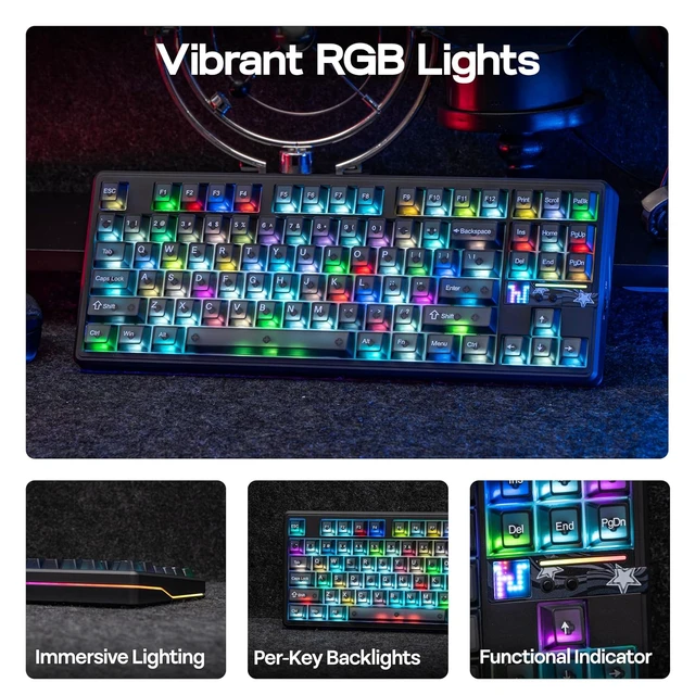 Alt view image 4 of 7 - Aula F87 PRO V2 Wireless Gaming Keyboard with 10000mAh Battery, 8K Polling, SOCD/MT/TGL, BT/2.4GHz/Wired, Hot Swap TKL Mechanical Keyboard with Creamy Gasket, RGB Backlit (Black Transparent)