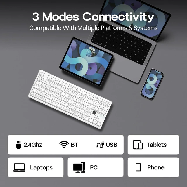 Alt view image 5 of 7 - Aula F87 PRO V2 Wireless Gaming Keyboard with 10000mAh Battery, 8K Polling, SOCD/MT/TGL, BT/2.4GHz/Wired, Hot Swap TKL Mechanical Keyboard with Creamy Gasket, RGB Backlit (White)