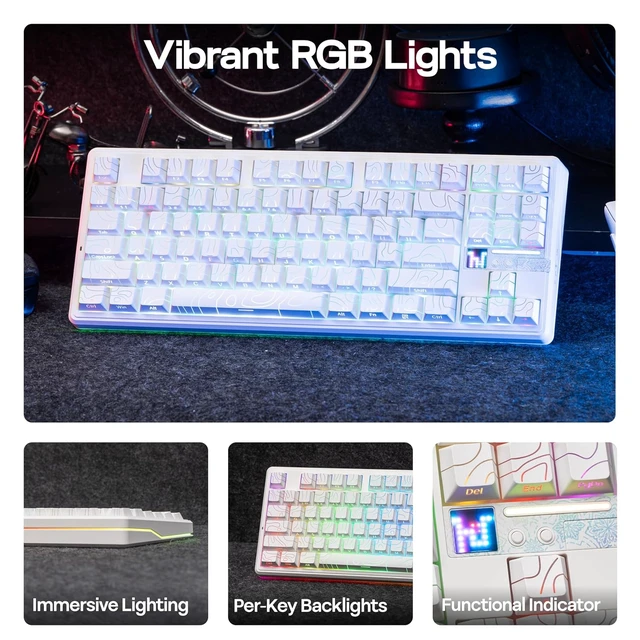 Alt view image 4 of 7 - Aula F87 PRO V2 Wireless Gaming Keyboard with 10000mAh Battery, 8K Polling, SOCD/MT/TGL, BT/2.4GHz/Wired, Hot Swap TKL Mechanical Keyboard with Creamy Gasket, RGB Backlit (White)