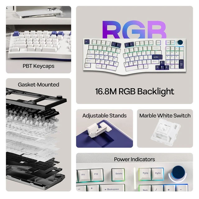 Alt view image 3 of 7 - Alice98 Ergonomic 98 Keys Custom Mechanical Keyboard with SC590 PRO Gaming Mouse with Display Screen