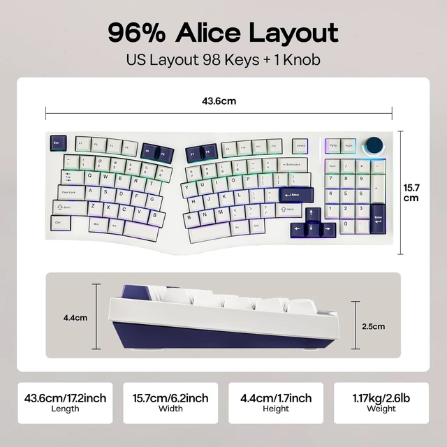 Alt view image 4 of 7 - Alice98 Ergonomic 98 Keys Custom Mechanical Keyboard with SC590 PRO Gaming Mouse with Display Screen