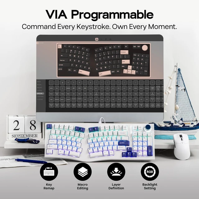Alt view image 5 of 7 - Alice98 Ergonomic 98 Keys Custom Mechanical Keyboard with SC590 PRO Gaming Mouse with Display Screen
