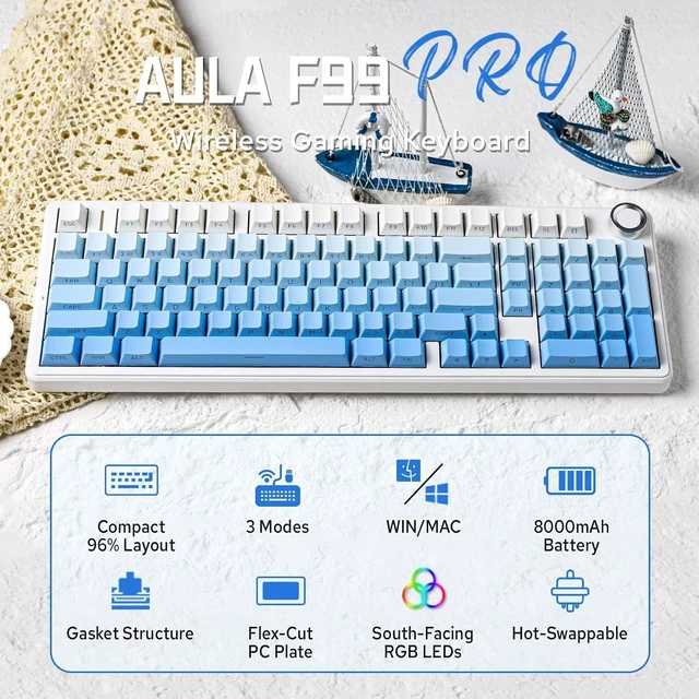 Alt view image 2 of 7 - Aula F99 PRO 96% Mechanical Gaming Keyboard, BT5.0/USB-C/2.4GHz