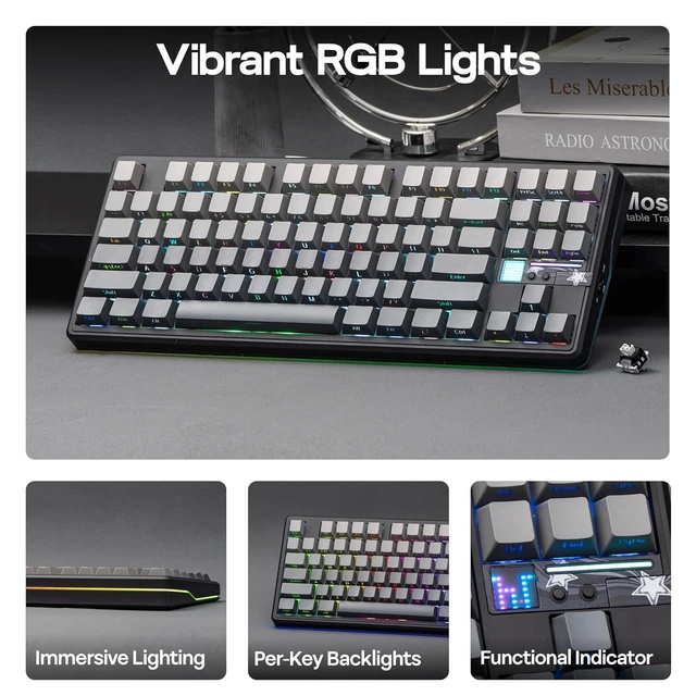 Alt view image 4 of 7 - Aula F87 PRO V2 Wireless Gaming Keyboard with 10000mAh Battery, 8K Polling, SOCD/MT/TGL, BT/2.4GHz/Wired, Hot Swap TKL Mechanical Keyboard with Creamy Gasket, RGB Backlit (Black Gradient)
