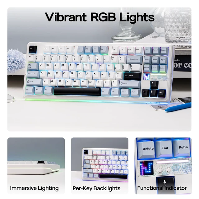 Alt view image 4 of 7 - Aula F87 PRO V2 Wireless Gaming Keyboard with 10000mAh Battery, 8K Polling, SOCD/MT/TGL, BT/2.4GHz/Wired, Hot Swap TKL Mechanical Keyboard with Creamy Gasket, RGB Backlit (White Blue)