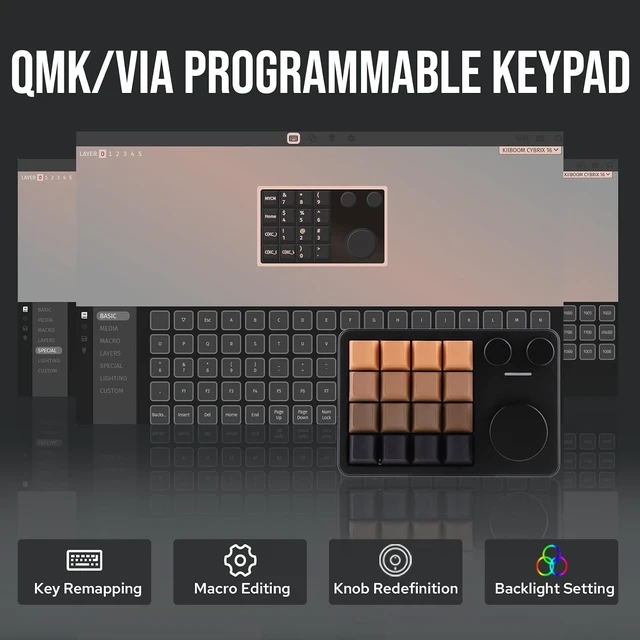 Alt view image 6 of 6 - Cybrix 16 VIA Programmable Macro Pad - 16 Keys + 3 Knobs