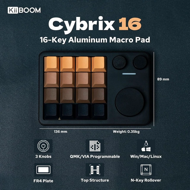 Alt view image 2 of 6 - Cybrix 16 VIA Programmable Macro Pad - 16 Keys + 3 Knobs