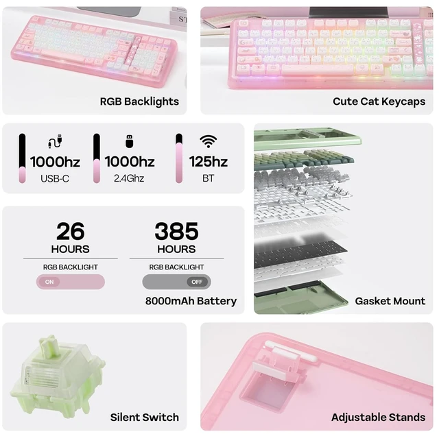 Alt view image 3 of 7 - Phantom98 Lite 96% Wireless Mechanical Gaming Keyboard, VIA Custom