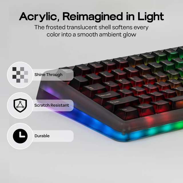 Alt view image 4 of 7 - Phantom81 V4 Acrylic Semi-Translucent Mechanical Keyboard, Creamy Gasket, 75% Wireless Gaming Keyboard with 8000mAh Battery, RGB Backlits, Hot Swap, Shine Through, NKRO, Win/Mac (Black)