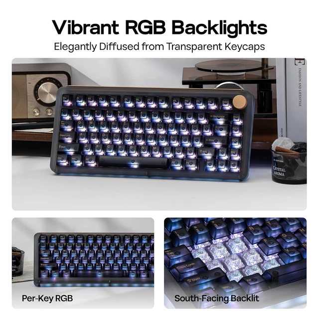 Alt view image 5 of 7 - Phantom81 V4 Acrylic Semi-Translucent Mechanical Keyboard, Creamy Gasket, 75% Wireless Gaming Keyboard with 8000mAh Battery, RGB Backlits, Hot Swap, Shine Through, NKRO, Win/Mac (Black)
