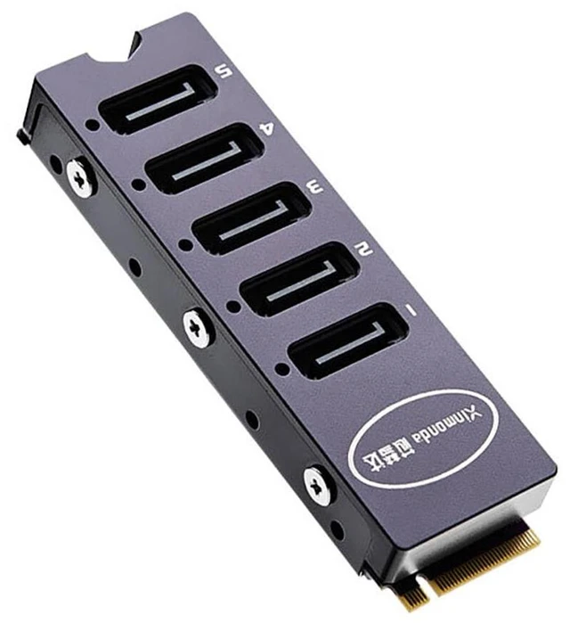 Main image of M.2 NVMe M Key to 5-Port SATA3.0 Adapter Card 6Gbps PCIe to Serial Expansion Card with 5pcs SATA Cable