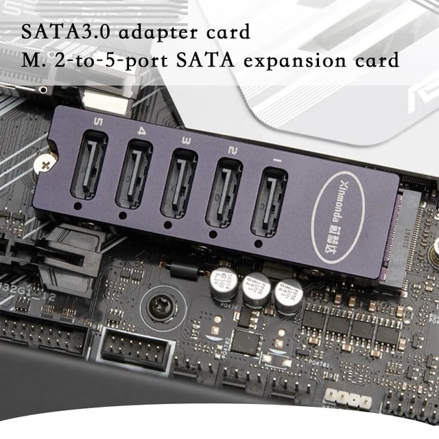 Alt view image 3 of 7 - M.2 NVMe M Key to 5-Port SATA3.0 Adapter Card 6Gbps PCIe to Serial Expansion Card with 5pcs SATA Cable