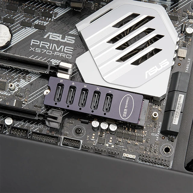 Alt view image 2 of 7 - M.2 NVMe M Key to 5-Port SATA3.0 Adapter Card 6Gbps PCIe to Serial Expansion Card with 5pcs SATA Cable