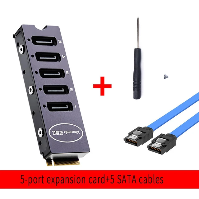 Alt view image 7 of 7 - M.2 NVMe M Key to 5-Port SATA3.0 Adapter Card 6Gbps PCIe to Serial Expansion Card with 5pcs SATA Cable