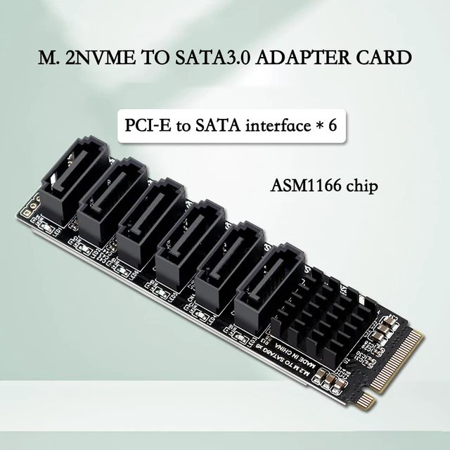 Alt view image 3 of 7 - PCIE3.0 M.2 M Key to 6Ports SATA III Expansion Card 6Gbps with LED Indicator Compatible with ASM1166