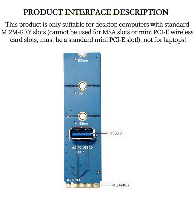 Alt view image 6 of 7 - M.2 NGFF M-Key to USB3.0 Expansion Card 6Gb/s for Desktops 2230 2242 2260 2280 SSD
