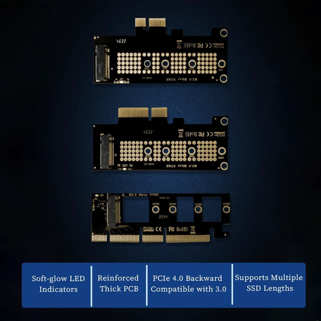 Alt view image 4 of 7 - PCIe to M.2 NVMe SSD Adapter Card, PCI Express 4.0 X1/X4/X8/X16 Expansion Converter Supports 2230/2242/2260/2280 M.2 NVMe Drives, Compatible with Windows, Linux, macOS (PCIE x4 to M.2)