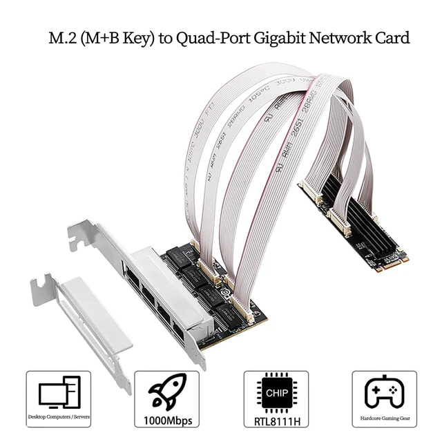 Alt view image 2 of 7 - M.2 (B+M Key) to 4-Port RJ45 Gigabit Ethernet Network Card RTL8111H Chip LAN Adapter with 4 RJ45 Ports, High-Speed 10/100/1000 Mbps for Gaming, NAS, Industrial Control & Servers