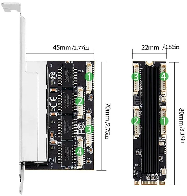 Alt view image 6 of 7 - M.2 (B+M Key) to 4-Port RJ45 Gigabit Ethernet Network Card RTL8111H Chip LAN Adapter with 4 RJ45 Ports, High-Speed 10/100/1000 Mbps for Gaming, NAS, Industrial Control & Servers
