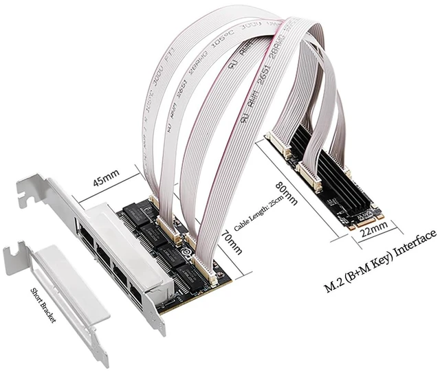 Alt view image 7 of 7 - M.2 (B+M Key) to 4-Port RJ45 Gigabit Ethernet Network Card RTL8111H Chip LAN Adapter with 4 RJ45 Ports, High-Speed 10/100/1000 Mbps for Gaming, NAS, Industrial Control & Servers
