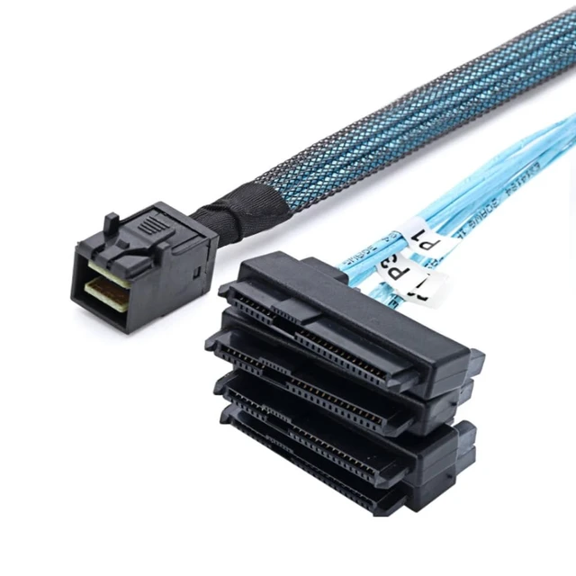Alt view image 2 of 5 - Mini SAS HD SFF-8643 to (4) 29pin SFF-8482 Server Cable with SAS 15pin Power Port Cable (39.37, Inches)