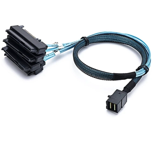 Alt view image 3 of 5 - Mini SAS HD SFF-8643 to (4) 29pin SFF-8482 Server Cable with SAS 15pin Power Port Cable (39.37, Inches)