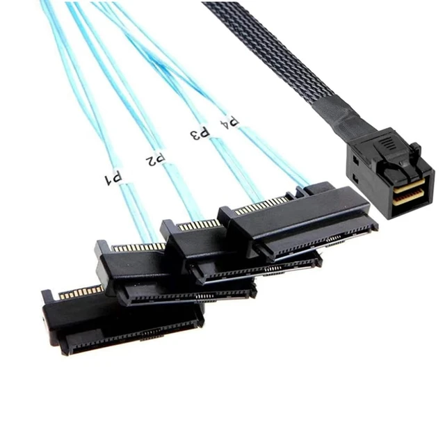 Alt view image 4 of 5 - Mini SAS HD SFF-8643 to (4) 29pin SFF-8482 Server Cable with SAS 15pin Power Port Cable (39.37, Inches)