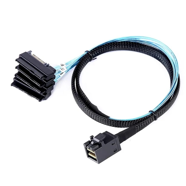 Alt view image 5 of 5 - Mini SAS HD SFF-8643 to (4) 29pin SFF-8482 Server Cable with SAS 15pin Power Port Cable (39.37, Inches)