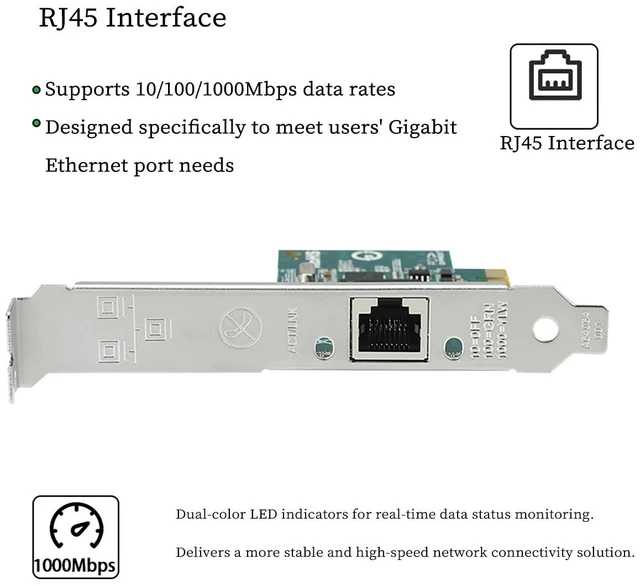 Alt view image 4 of 7 - PCIe x1 to RJ45 Gigabit Ethernet Network Card with I210AT Chip RJ45 Single-Port Server LAN Adapter 10/100/1000Mbps, PXE Boot Support, Compatible with Windows/Linux/VMware