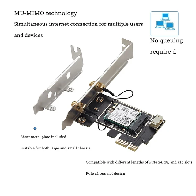 Alt view image 3 of 7 - PCIe Network Card with BE200 Chip Compatible with Wi-Fi7 Bluetooth 5.4 6 GHz 5800 Mbps Tri-Band Wire Less Adapter for Desktop PC, PCIe x1/x4/x8/x16 Support, MU-MIMO & Gigabit Network
