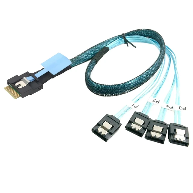 Alt view image 3 of 6 - Slimline SAS SFF 8654 4i to 4 SATA Cable Server Storage Cable0.5M/19.68in