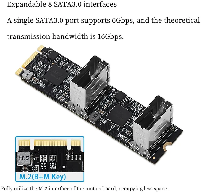 Alt view image 2 of 6 - PCIe 3.0 M.2 B+M Key to 8-Port SATA3 6Gbps Expansion Card Dual Mini-SAS Connectors, RAID Support for Desktop/Server